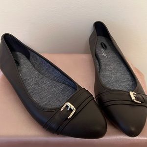 Dr. Scholls True Comfort Brown Buckle Slip On Flats